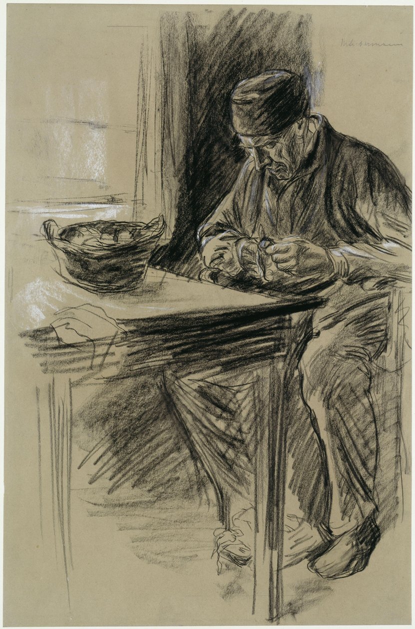 En ældre mand, der skræller kartofler, i Laren af Max Liebermann