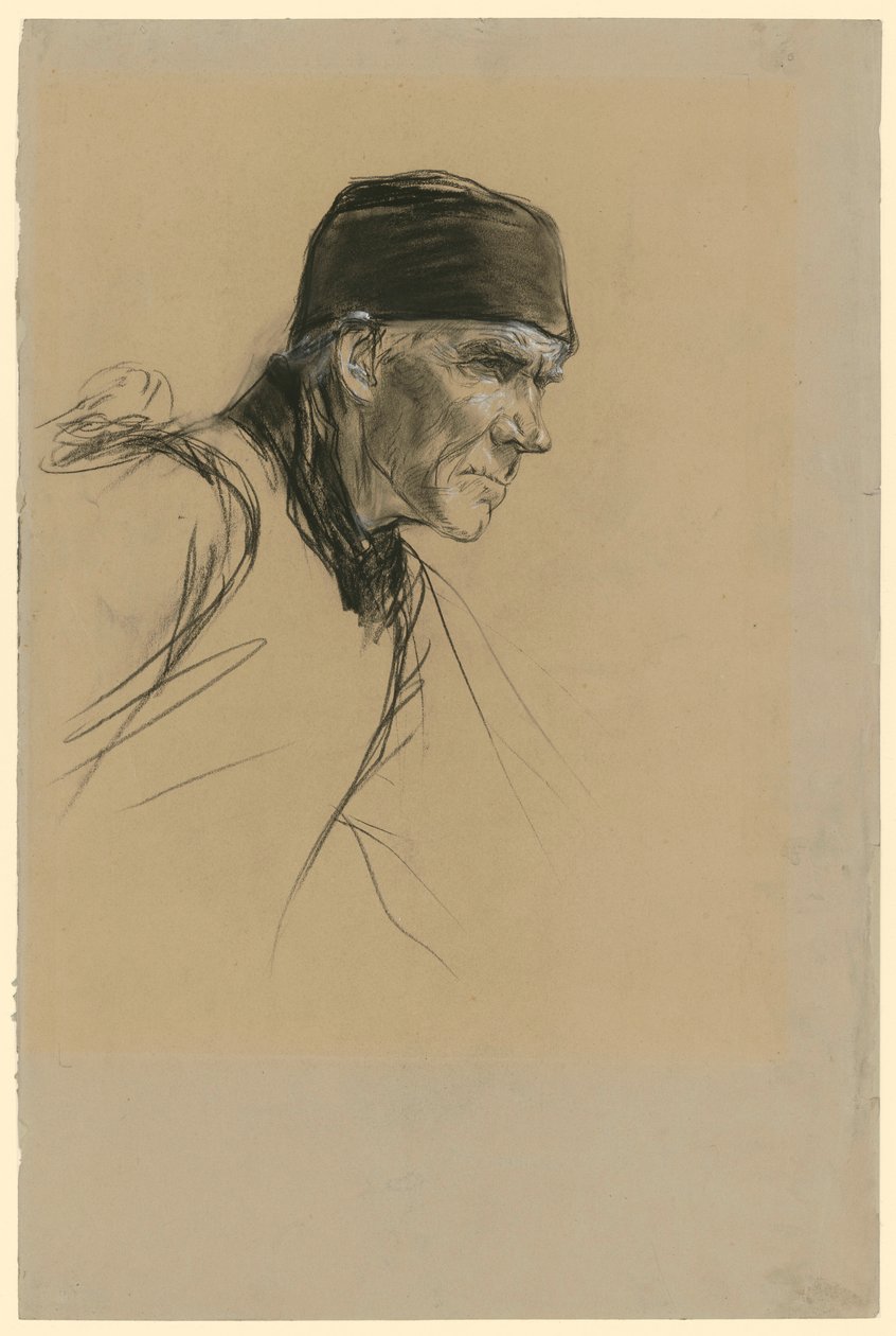 Hovedet af en hollandsk bonde (studie til maleriet »Den gående bonde«) af Max Liebermann