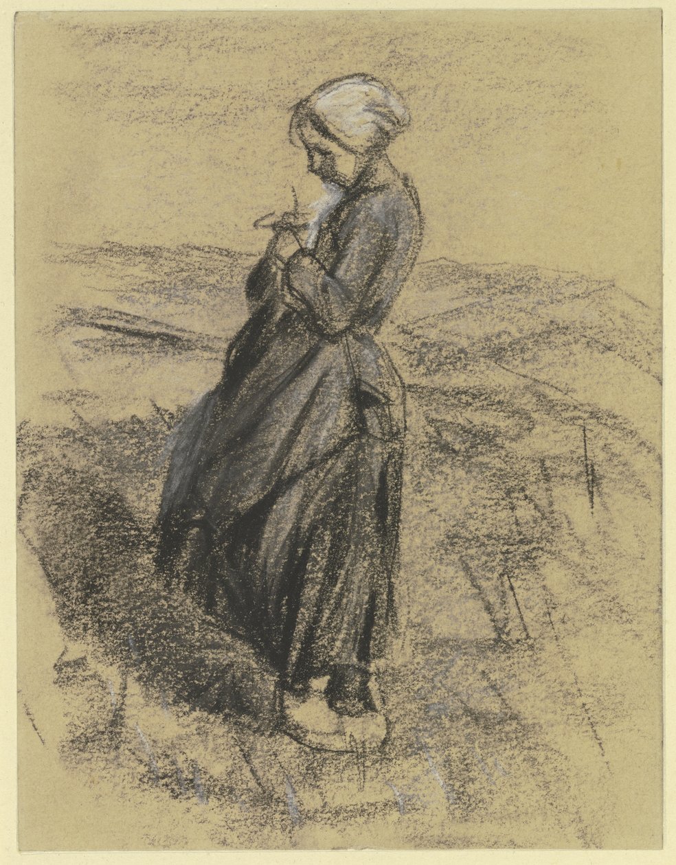 Pige på marken, der strikker af Max Liebermann