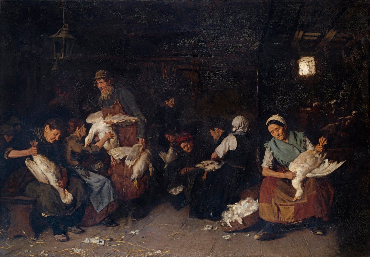 ""Paysannes plumant des oies"" (Kvinder, der plukker gæs) Maleri af Max Liebermann (1847-1935) Olie på lærred 1872 Dim 119,5x170 cm Staatliche Museen, Berlin af Max Liebermann