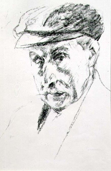 Portræt af en mand i kasket, muligvis selvportræt, efter 1923 (litho) af Max Liebermann