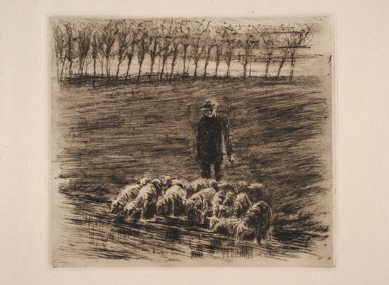 En fåreflok ved vandstedet af Max Liebermann