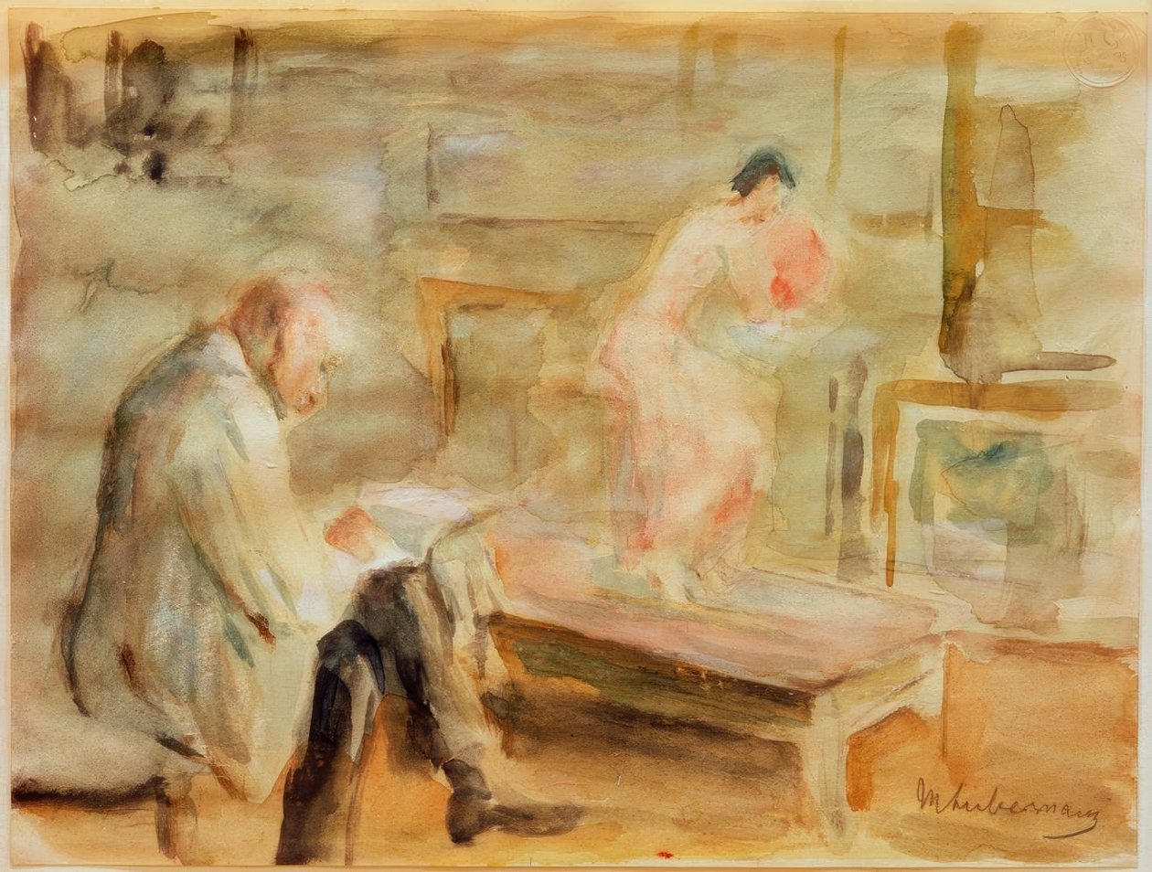 Selvportræt med model i studiet i Wannsee-villaen af Max Liebermann