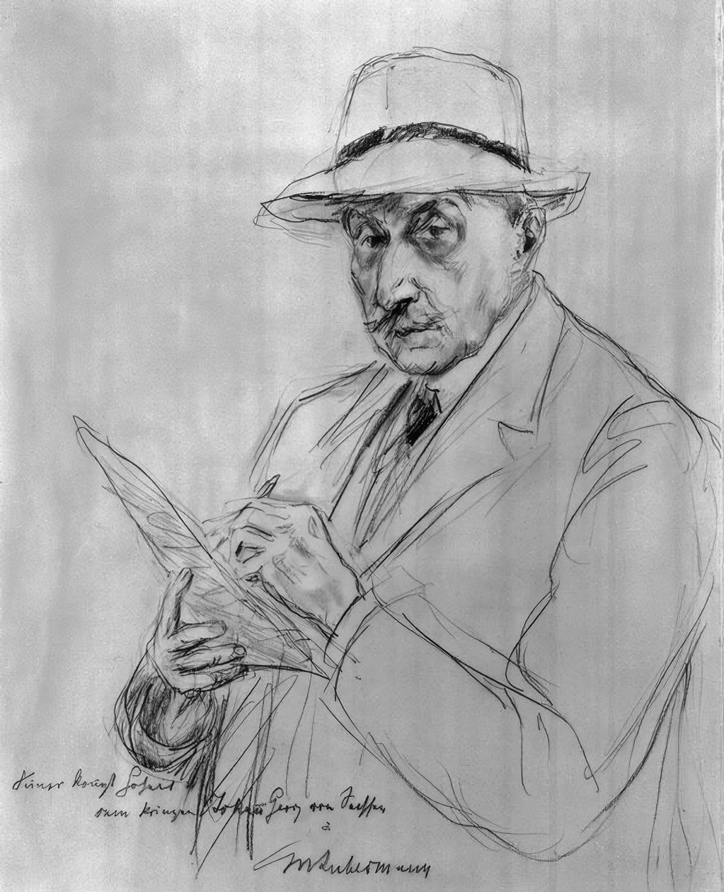 Selvportræt med panamahat af Max Liebermann