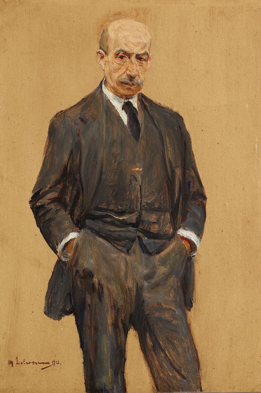 Selvportræt, stående i trekvartprofil, begge hænder i bukselommerne af Max Liebermann