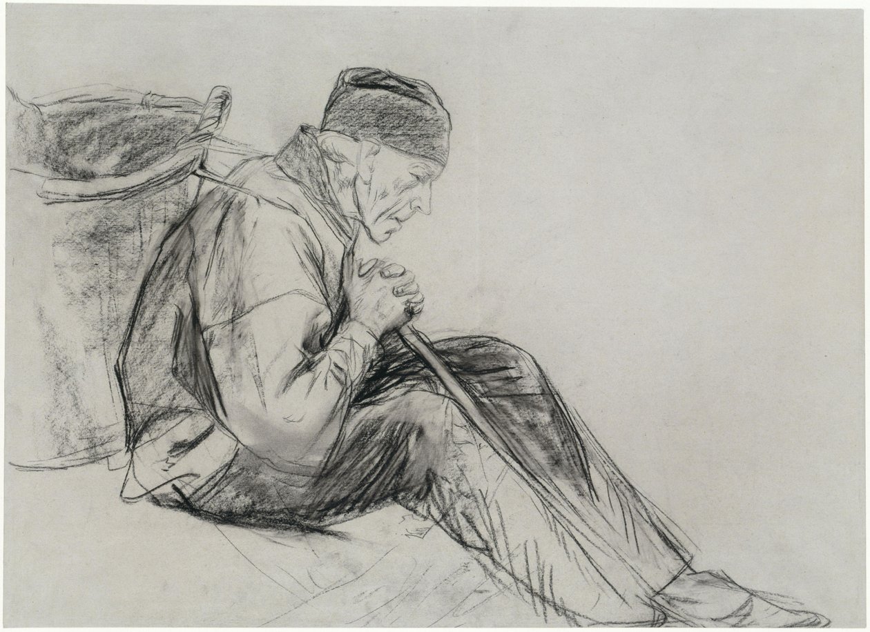 Siddende bonde set i profil af Max Liebermann