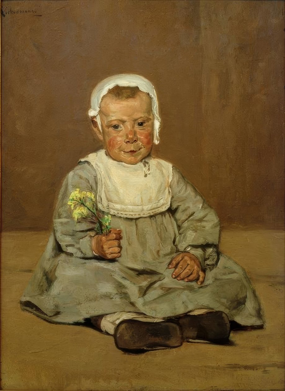 Siddende barn med blomst af Max Liebermann