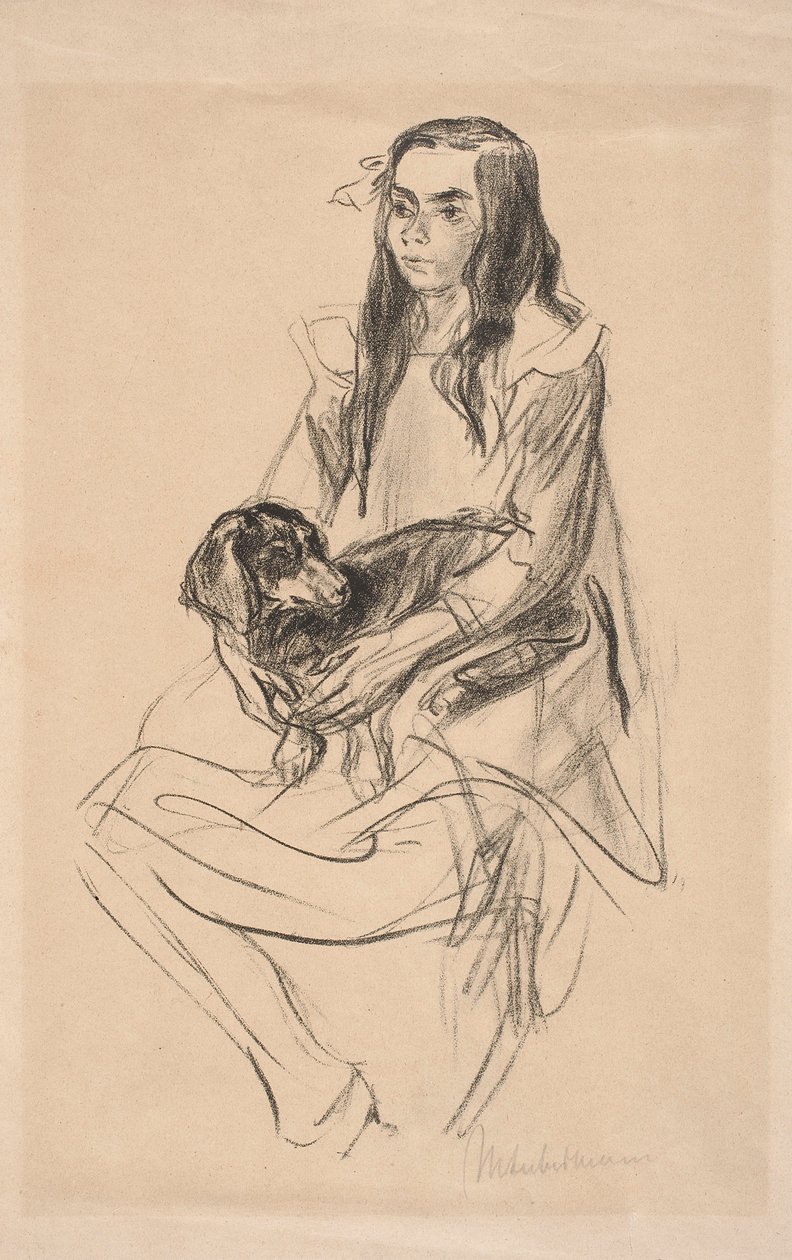Siddende pige med gravhund af Max Liebermann