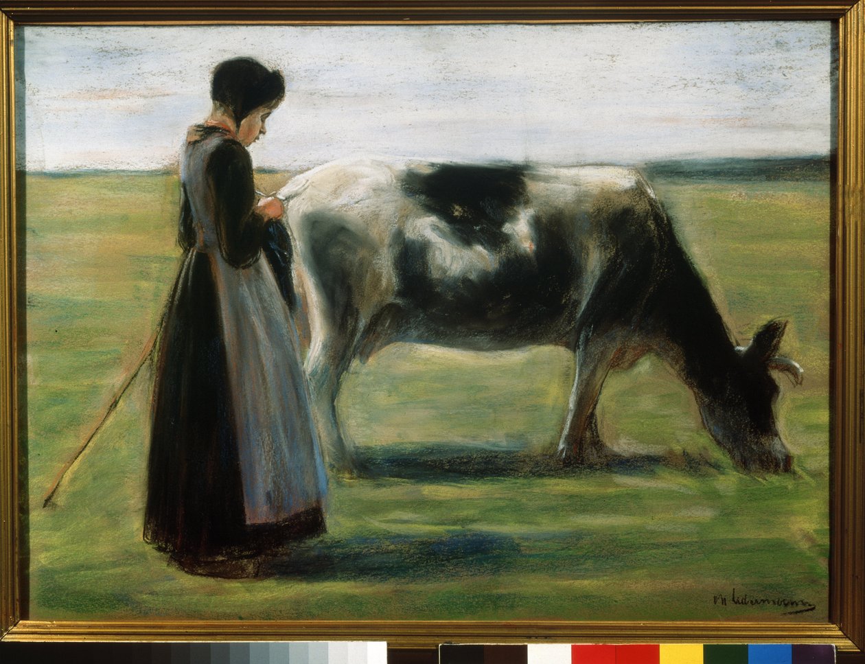 ""En ung pige med en ko"" (Girl with Cow) Pastelmaleri af Max Liebermann (1847-1935) Pushkin Museum, Moskva af Max Liebermann