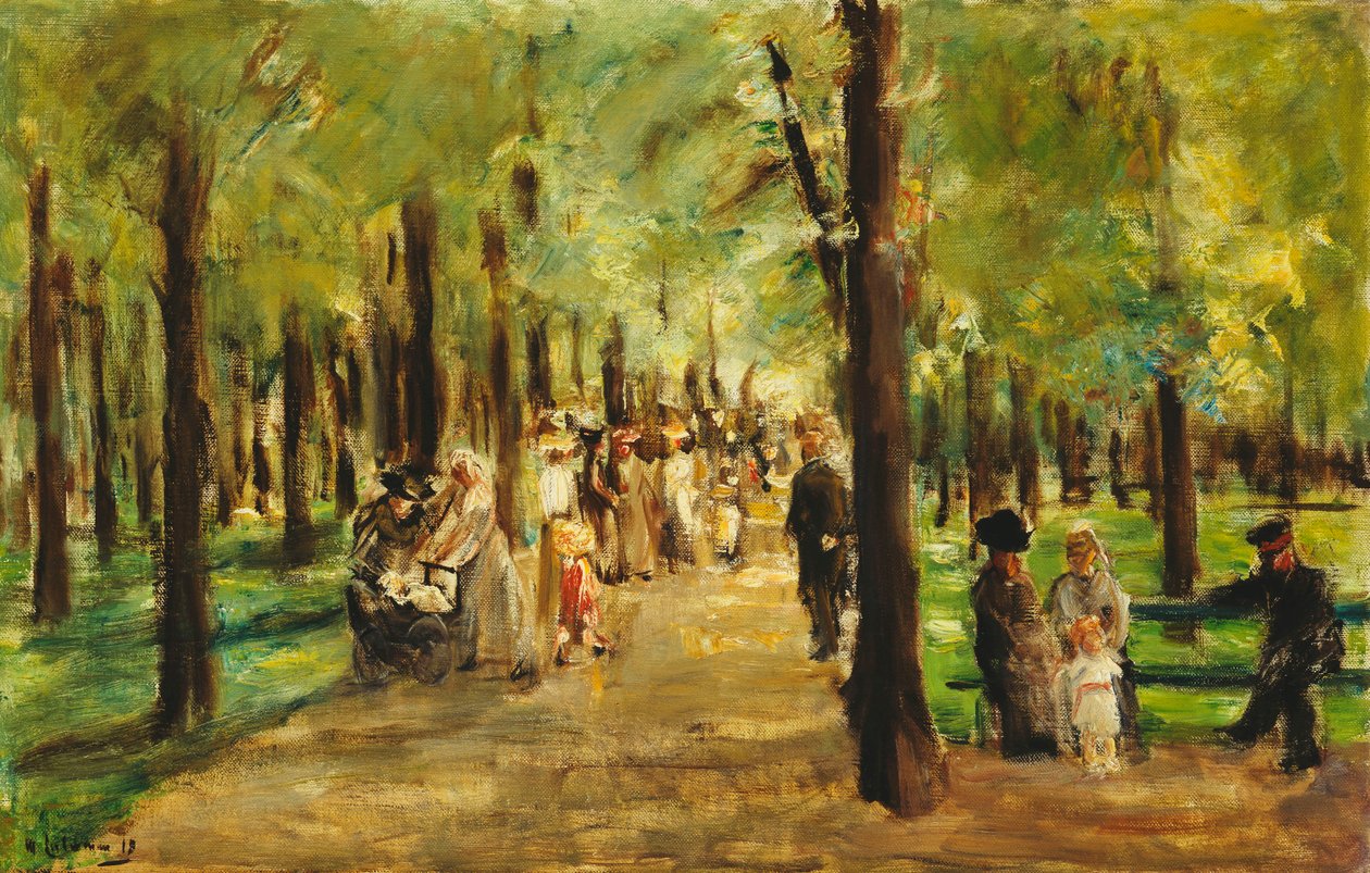 Vandrere i Tiergarten; Walkers in the Tiergarten, 1918 af Max Liebermann