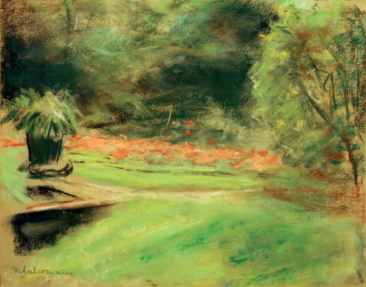 Wannsee have, udsigt til terrassen med blomsterbede og af Max Liebermann