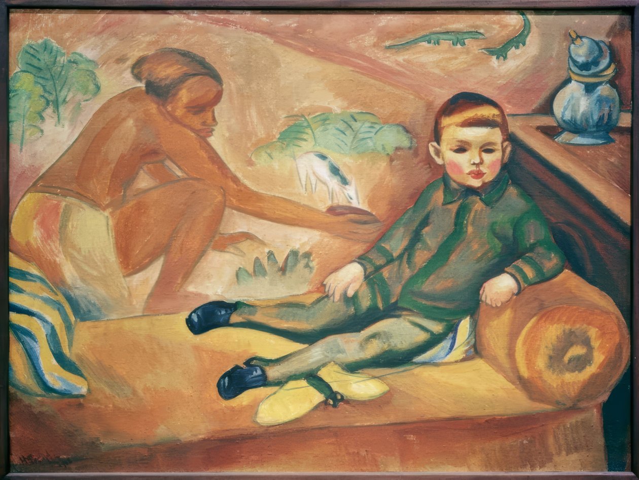 Kunstnerens søn på sofaen af Max Pechstein