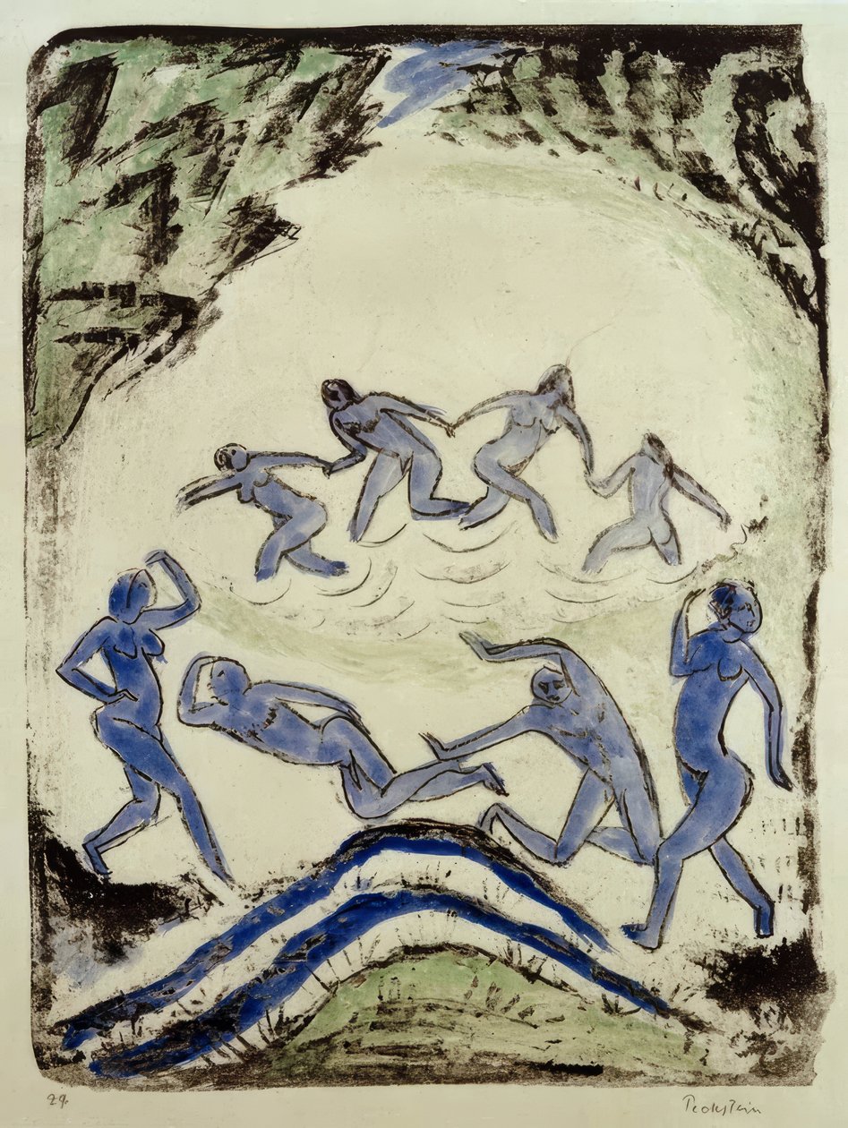 "Dansen (Dansende og badende ved skovsøen)" af Max Pechstein