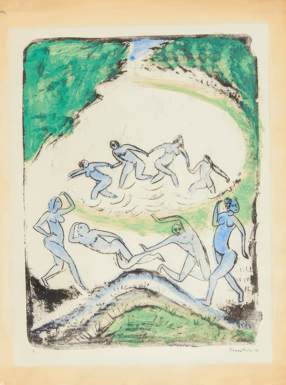 Dansen (Dansende og badende ved skovsøen af Max Pechstein