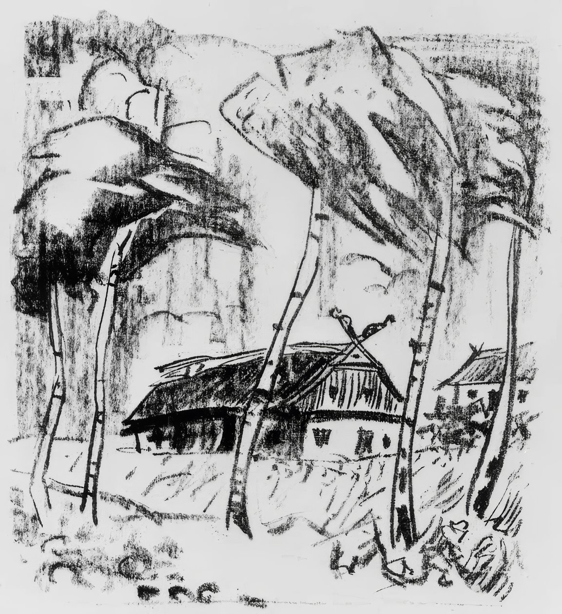 Gård bag birketræer af Max Pechstein