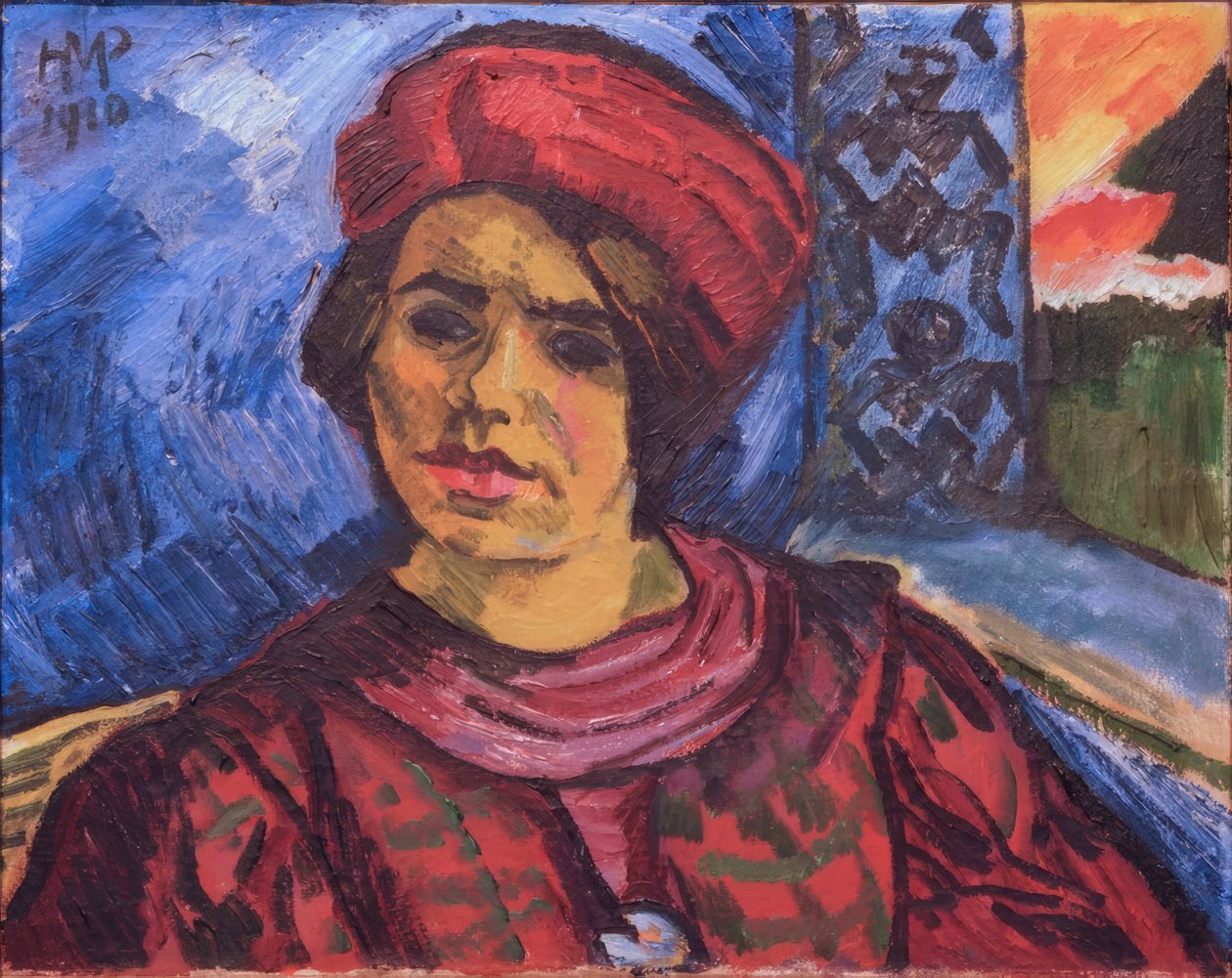 Ung kvinde med rød turban af Max Pechstein