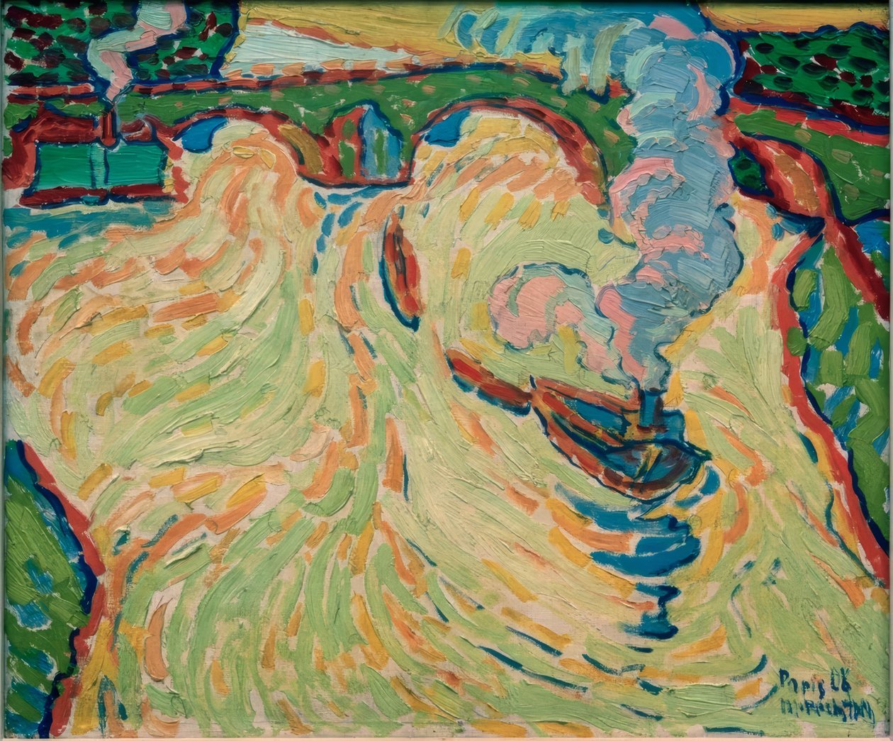 Seine-broen med lille dampbåd af Max Pechstein