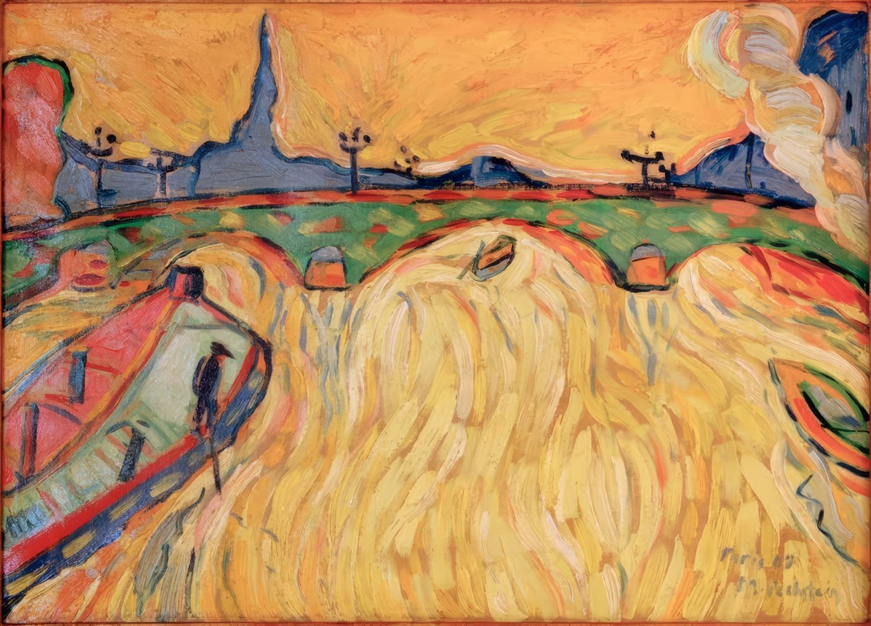 Hans med bro og fragtskibe af Max Pechstein