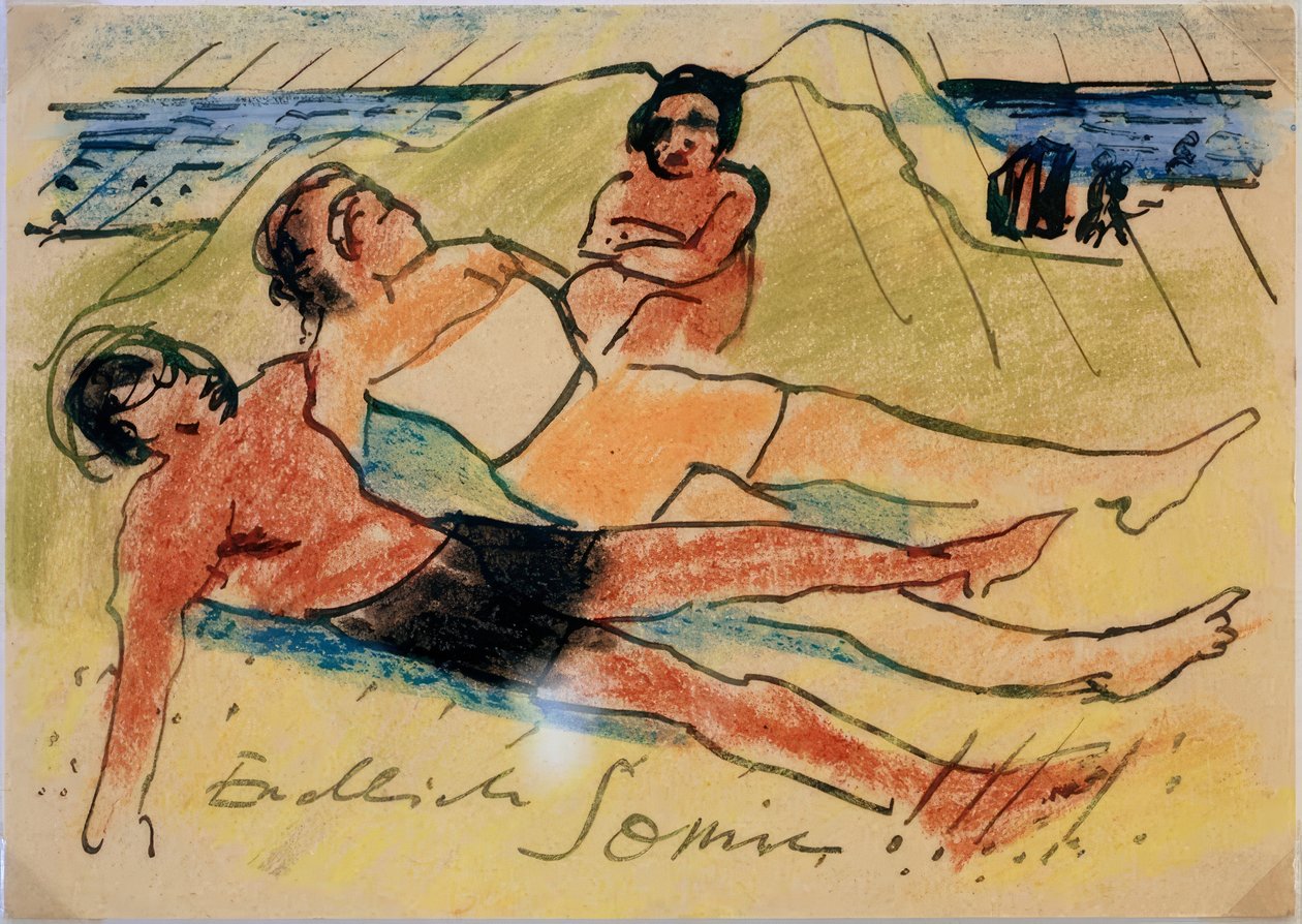 Solbadning på stranden af Max Pechstein
