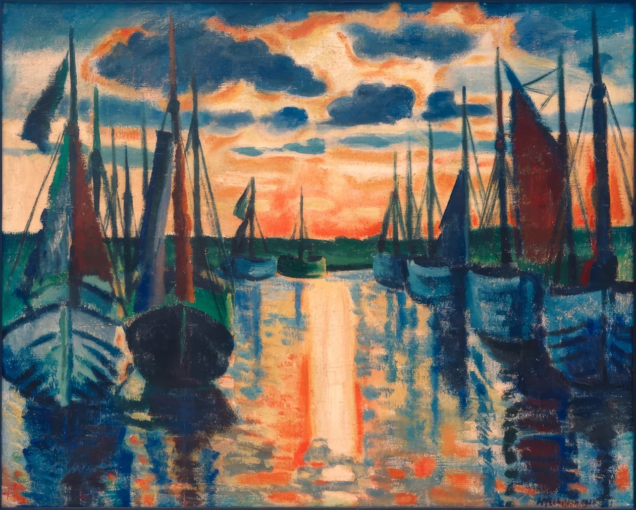 Solnedgang i Leba Havn af Max Pechstein