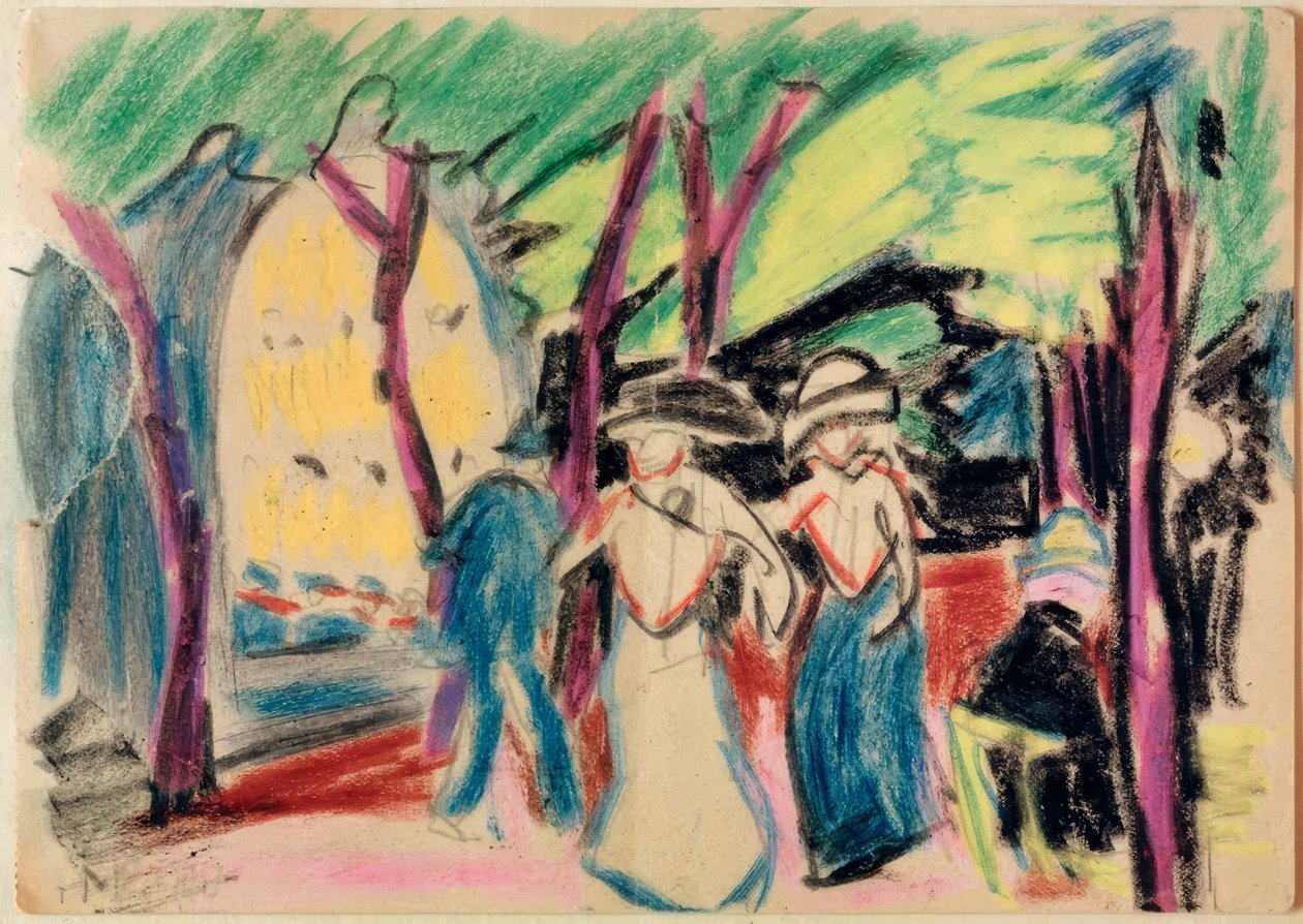 Spaziergänger im Park af Max Pechstein