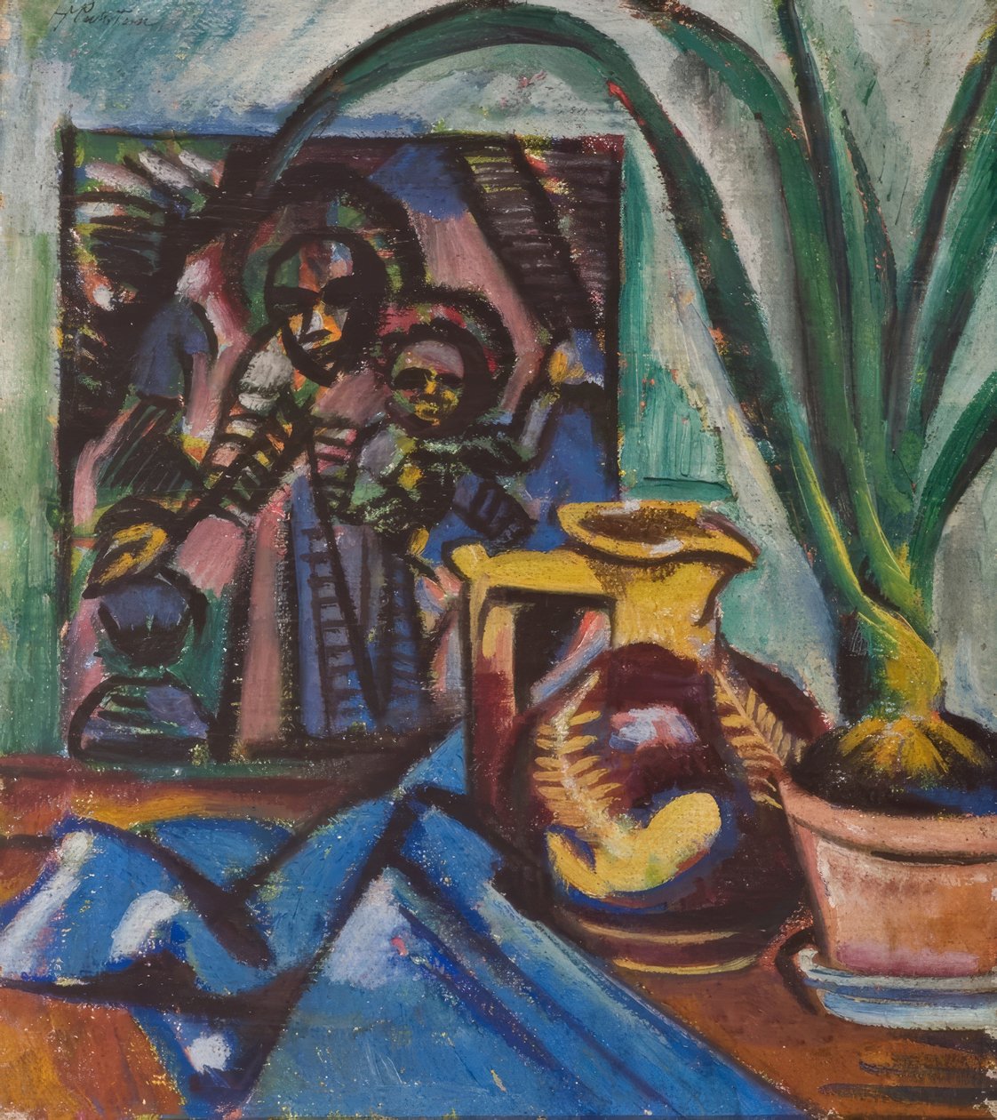 Stilleben med kande og bladplante af Max Pechstein