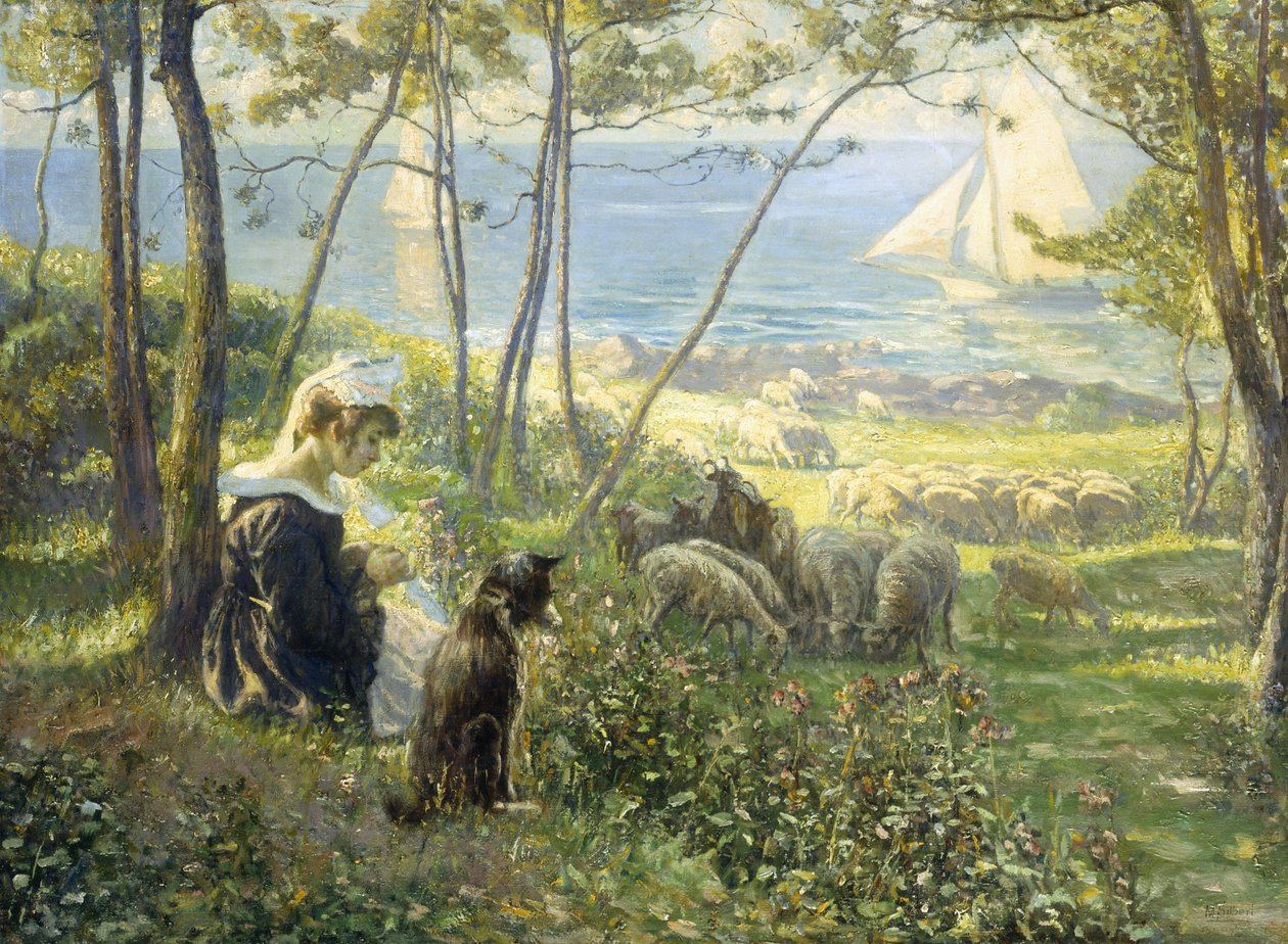En sommerdag ved havet (olie på lærred) af Max Silbert
