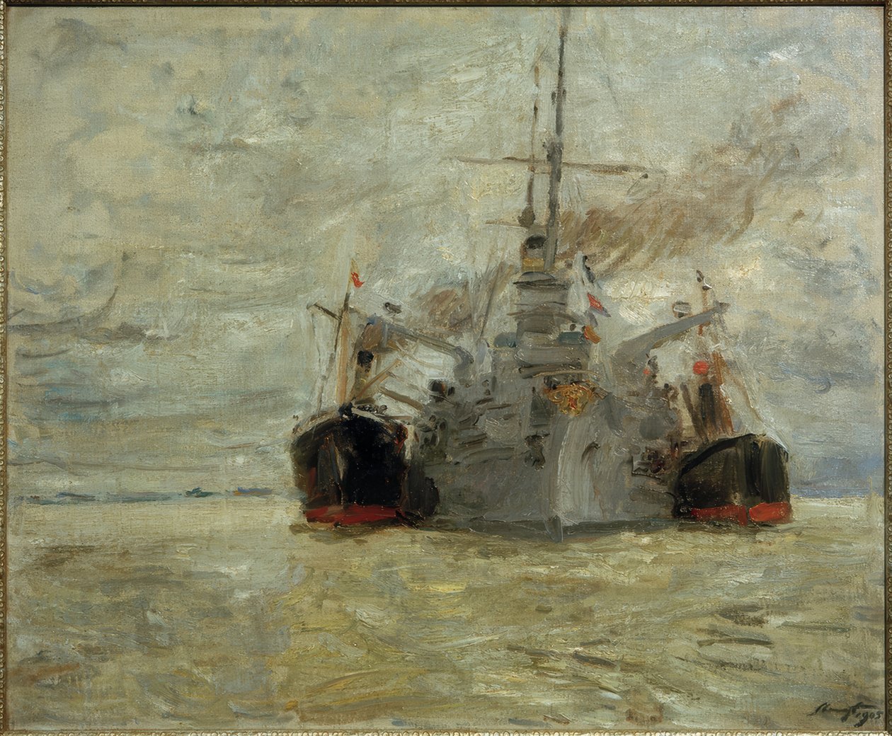 Kulbunkring krigsskib i havnen i Hamborg af Max Slevogt