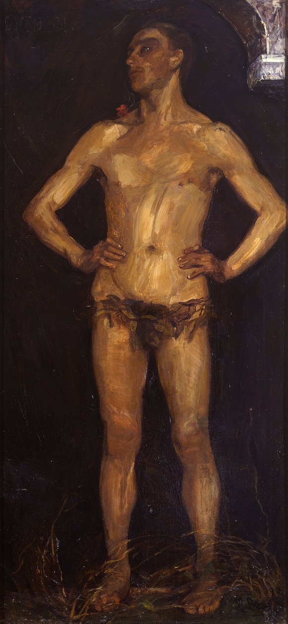 Mann. Rechte Tafel des Diptychons „Menschenpaar (Homo Sapiens)“ (Verso: weiblicher Rückenakt) af Max Slevogt