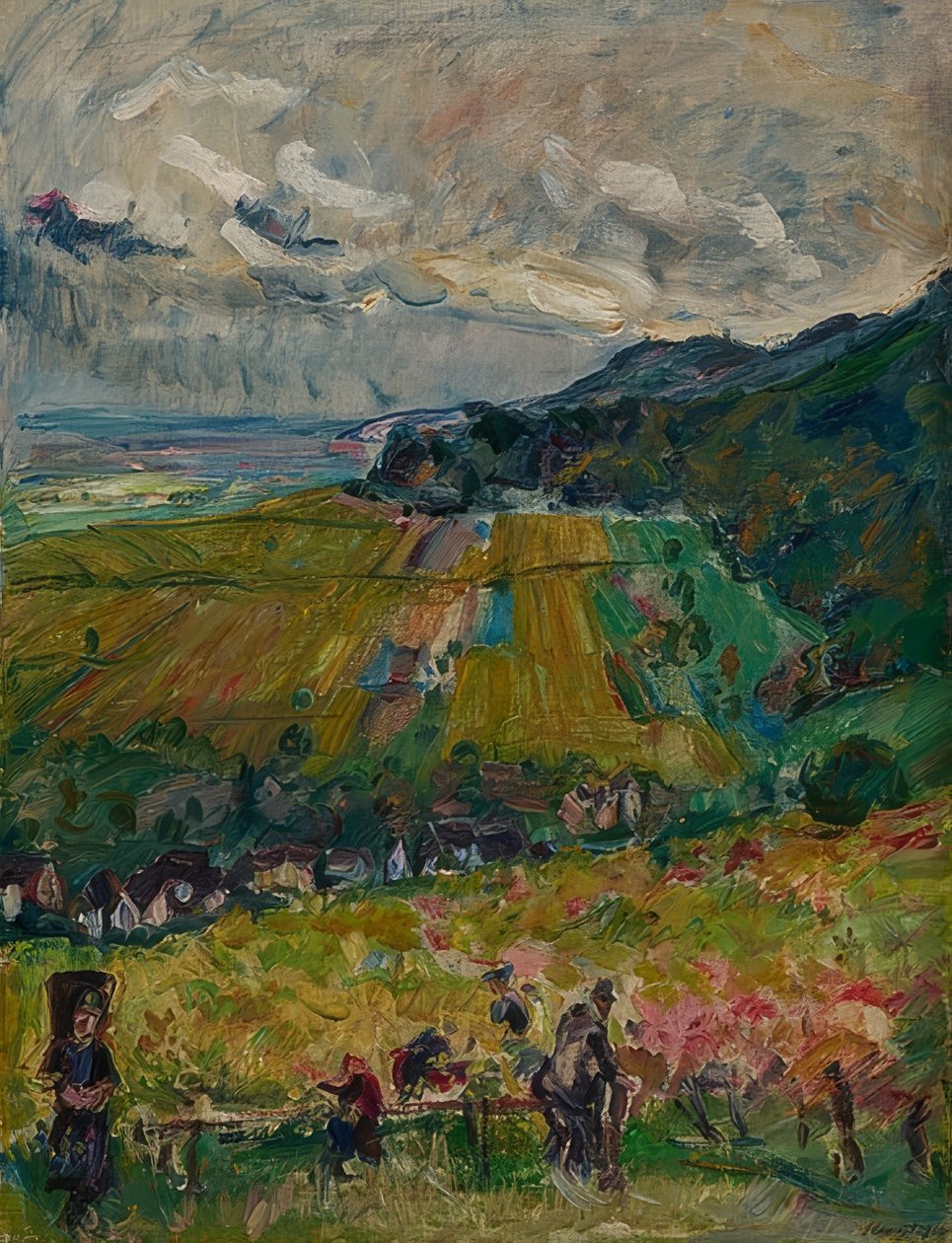 Pfalz landskab, druehøst i Neucastel. 1916 af Max Slevogt