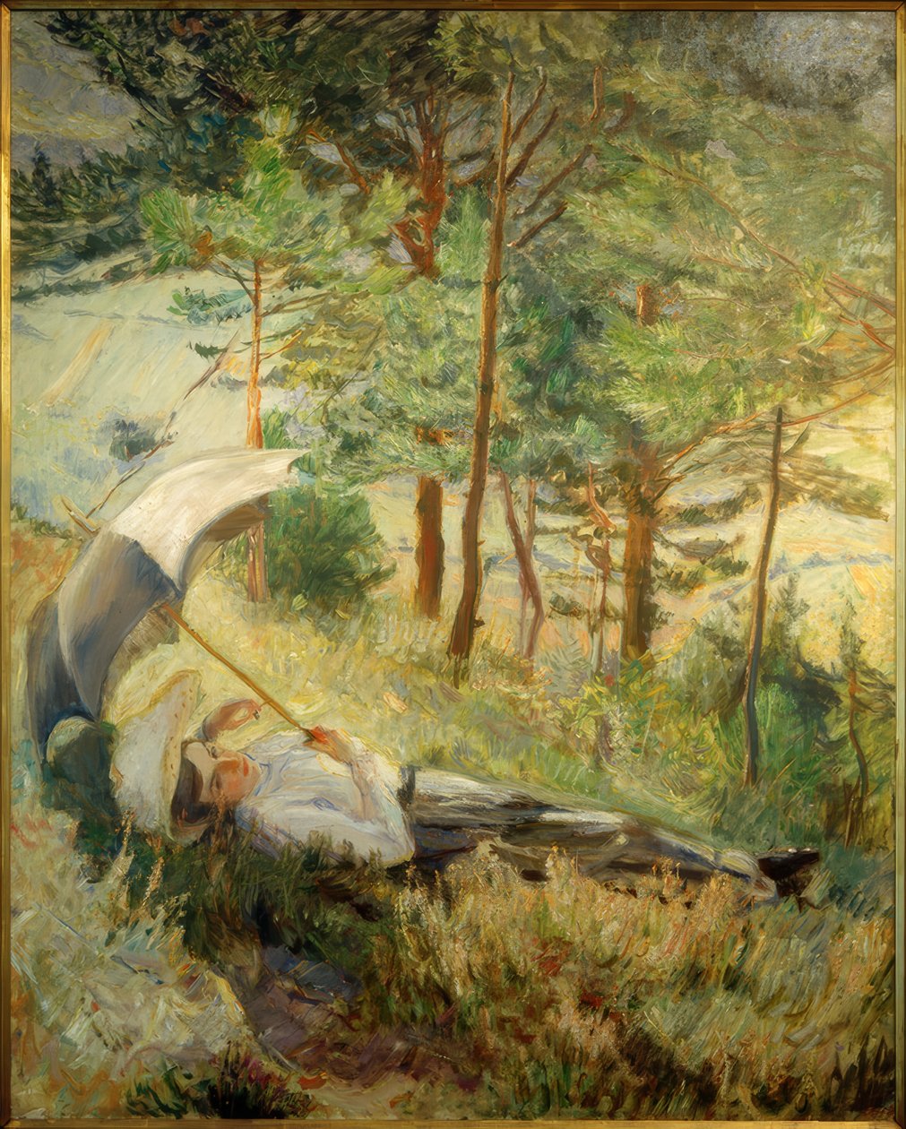 Sommermorgen (kvinde med paraply) af Max Slevogt