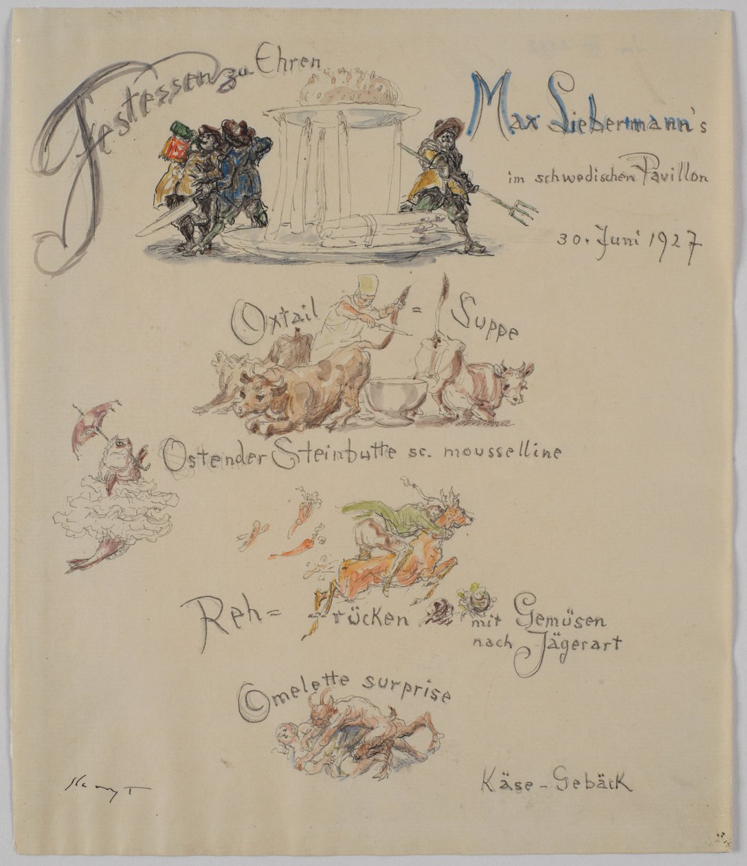 Menu „Festmiddag til ære for Max Liebermann“ af Max Slevogt