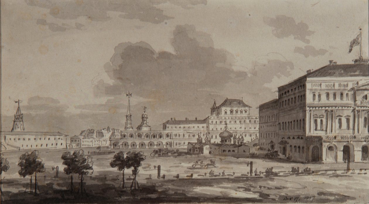 Moskva Kreml før opførelsen af det store Kreml-palads, 1817 af Maxim Nikiphorovich Vorobyev