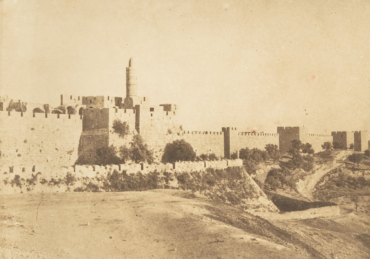 David Daoud Kalessys slot og Jerusalems mure, august 1850. af Maxime Du Camp