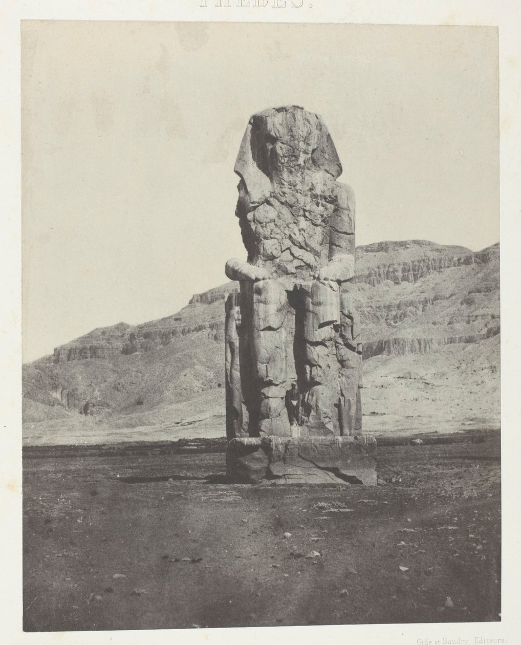 Gournah, monolitisk kolos af Amenopht III; Theben, plade 56 fra albummet "Egypte, Nubie, Palestine et Syrie" (1852) af Maxime Du Camp