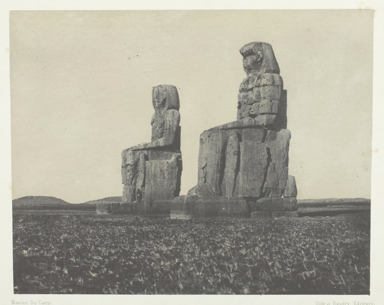 Gournah, The Colossi, Theben, 184951, trykt 1852. af Maxime Du Camp
