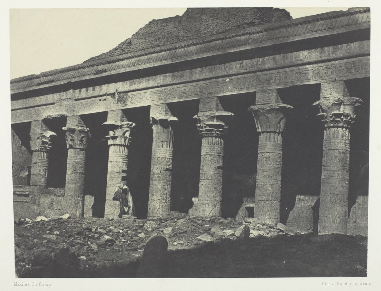 Det store Isis-tempel i Philoe, Galerie Orientale; Nubien, plade 73 fra albummet "Egypte, Nubie, Palestine et Syrie" (1852) af Maxime Du Camp