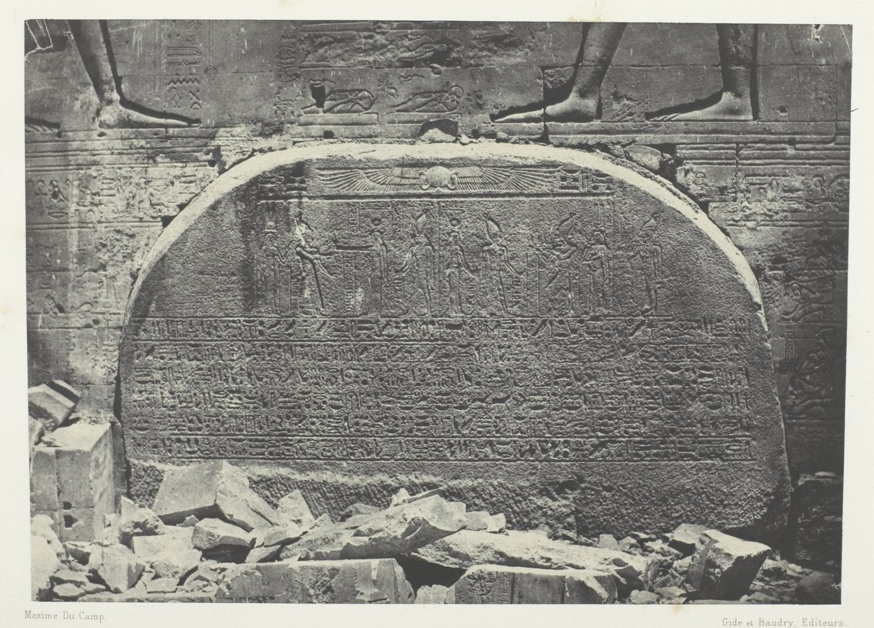 Det store Isis-tempel i Philoe, Proscynema (tilbedelsesakt); Nubien, plade 75 fra albummet "Egypte, Nubie, Palestine et Syrie" (1852) af Maxime Du Camp