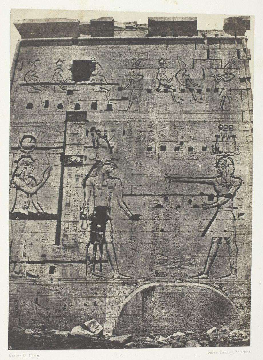 Det store Isis-tempel i Philoe, anden pylon; Nubien, plade 74 fra albummet "Egypte, Nubie, Palestine et Syrie" (1852) af Maxime Du Camp