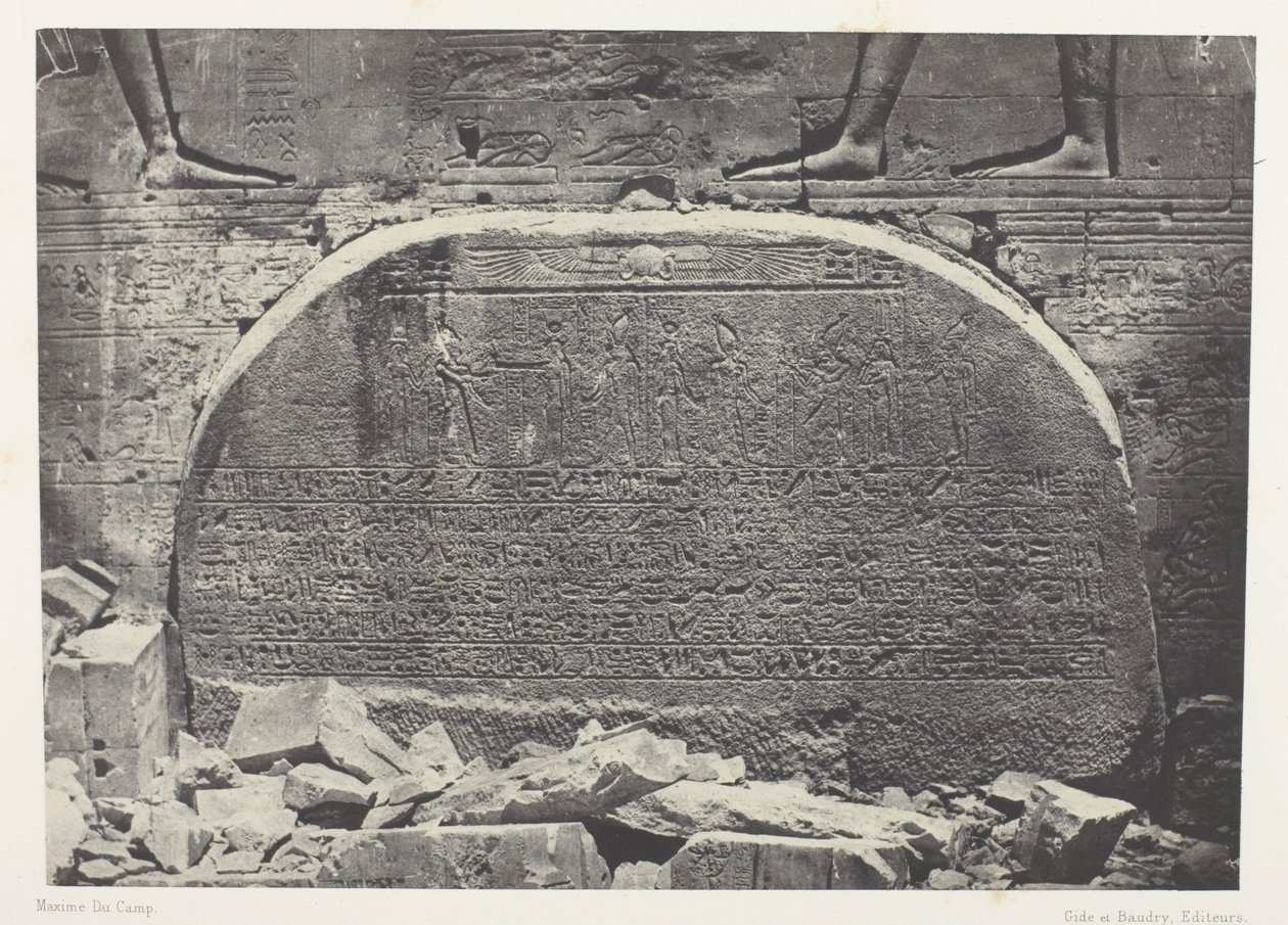 Det store Isis-tempel i Philoe, Proscynema (tilbedelsesakt); Nubien, plade 75 fra albummet "Egypte, Nubie, Palestine et Syrie" (1852) af Maxime Du Camp