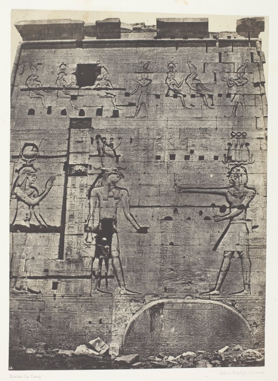 Det store Isis-tempel i Philoe, anden pylon; Nubien, plade 74 fra albummet "Egypte, Nubie, Palestine et Syrie" (1852) af Maxime Du Camp