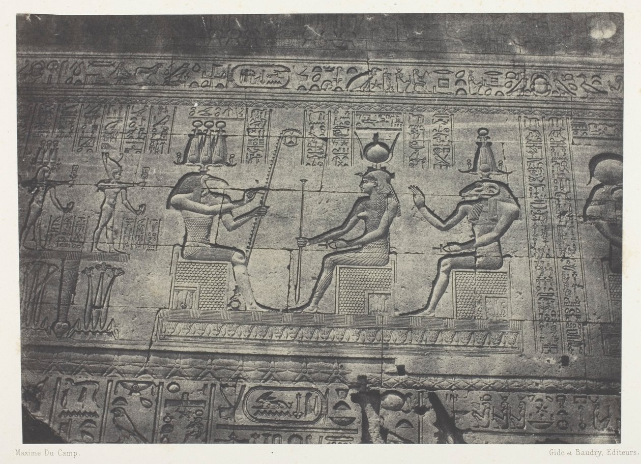 Det store tempel i Denderah (Teutyres), skulpturer fra den bageste facade; Øvre Egypten, planche 19 fra albummet "Egypte, Nubie, Palestine et Syrie" (1852) af Maxime Du Camp