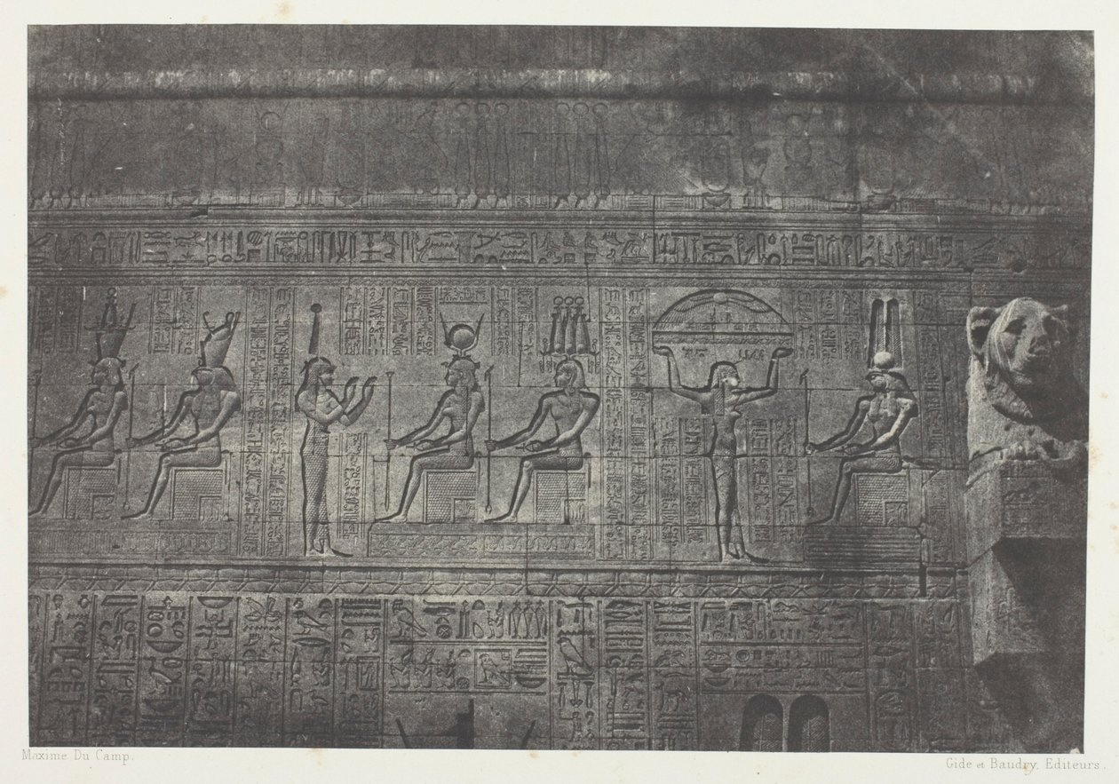 Det store tempel i Denderah (Teutyres), skulpturer fra den bageste facade; Øvre Egypten, plade 20 fra albummet "Egypte, Nubie, Palestine et Syrie" (1852) af Maxime Du Camp
