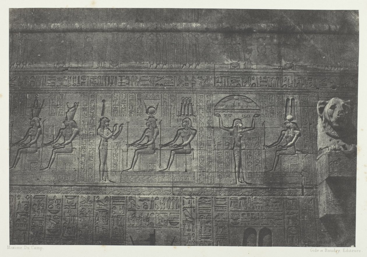 Det store tempel i Denderah (Teutyres), skulpturer fra den bageste facade; Øvre Egypten, plade 20 fra albummet "Egypte, Nubie, Palestine et Syrie" (1852) af Maxime Du Camp