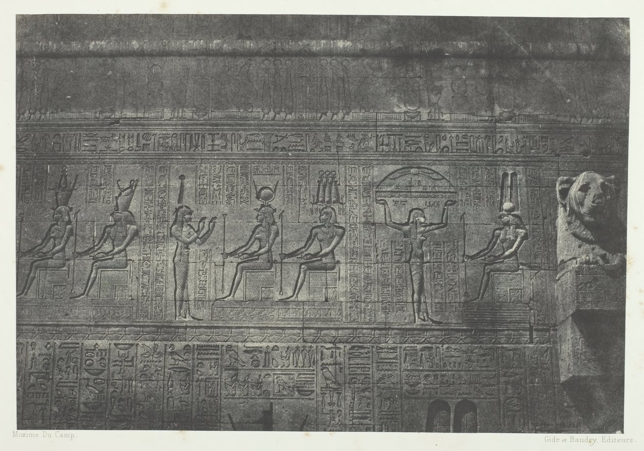 Great Temple of Dendera Teutyres, Skulpturer af den bageste facade, Øvre Egypten, 184951. af Maxime Du Camp