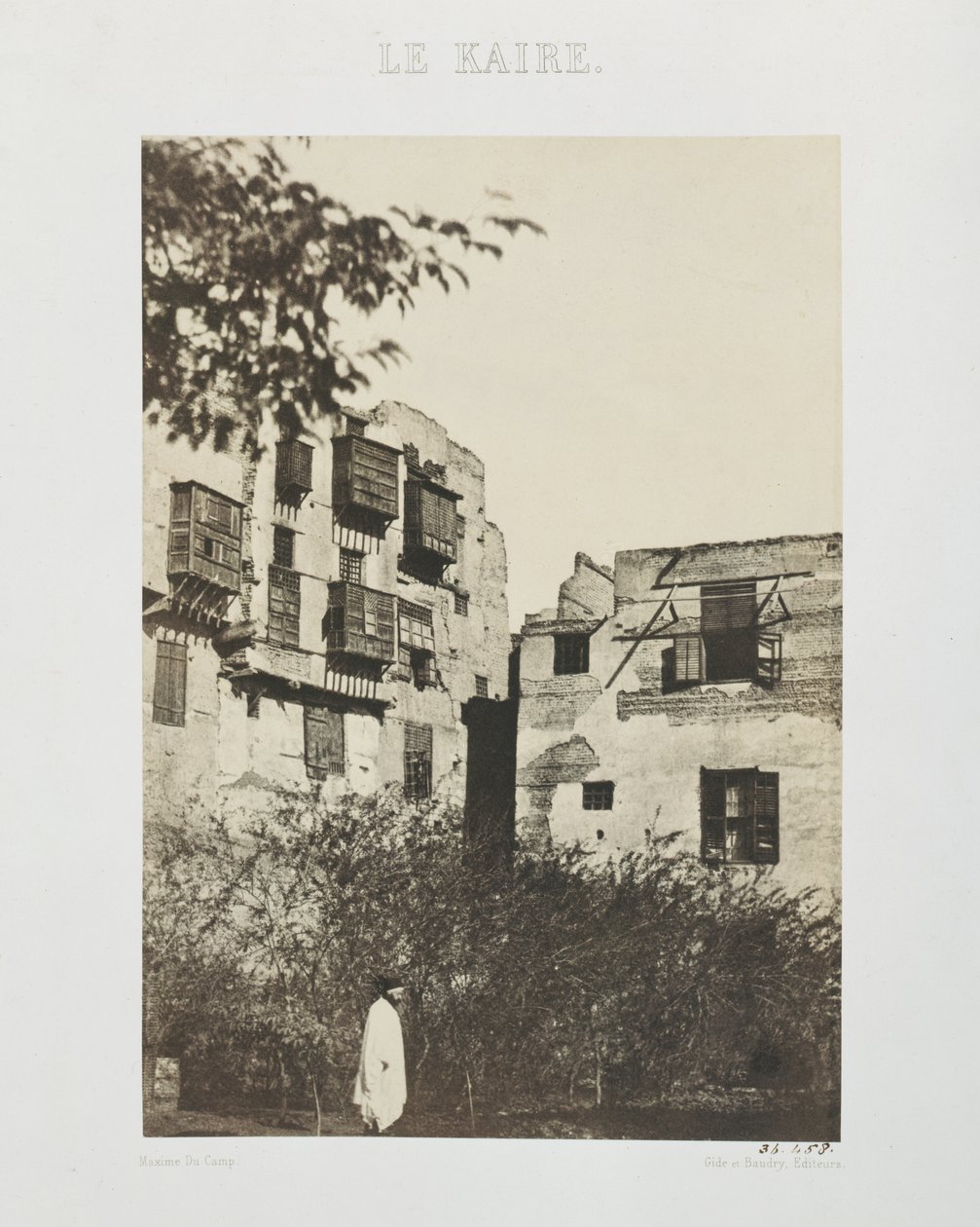 Hus og have i det franske kvarter, Egypten, 1850 (saltpapirtryk fra vokspapirnegativ) af Maxime Du Camp