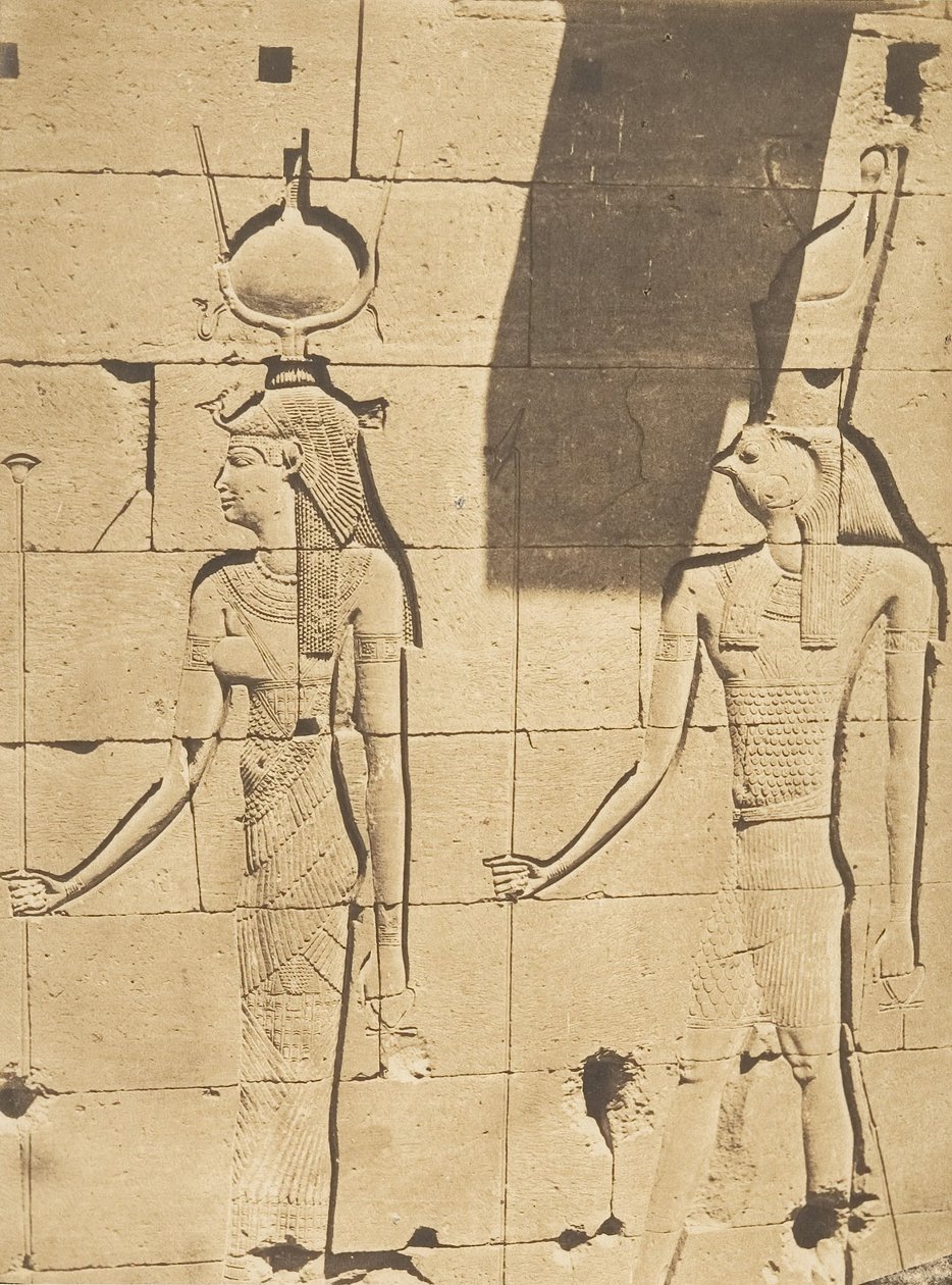 Isis og Horus-Arsiesi - Bas-relief fra Kalabcheh Talmis-templet, 8. april 1850. af Maxime Du Camp