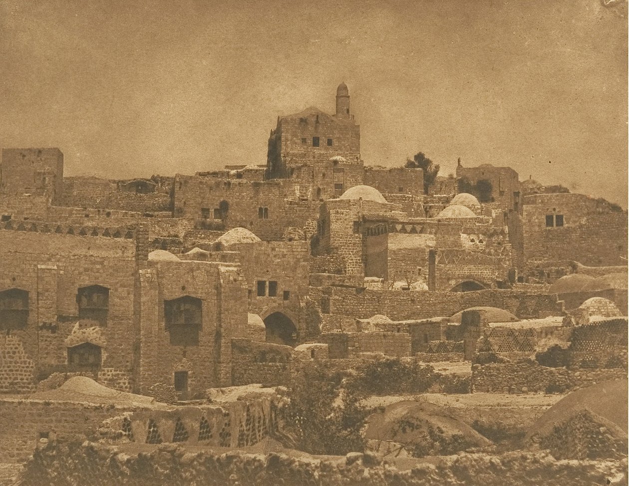 Udsigt over moskeen i El-Melouyeh og et kvarter i Jerusalem, august 1850. af Maxime Du Camp