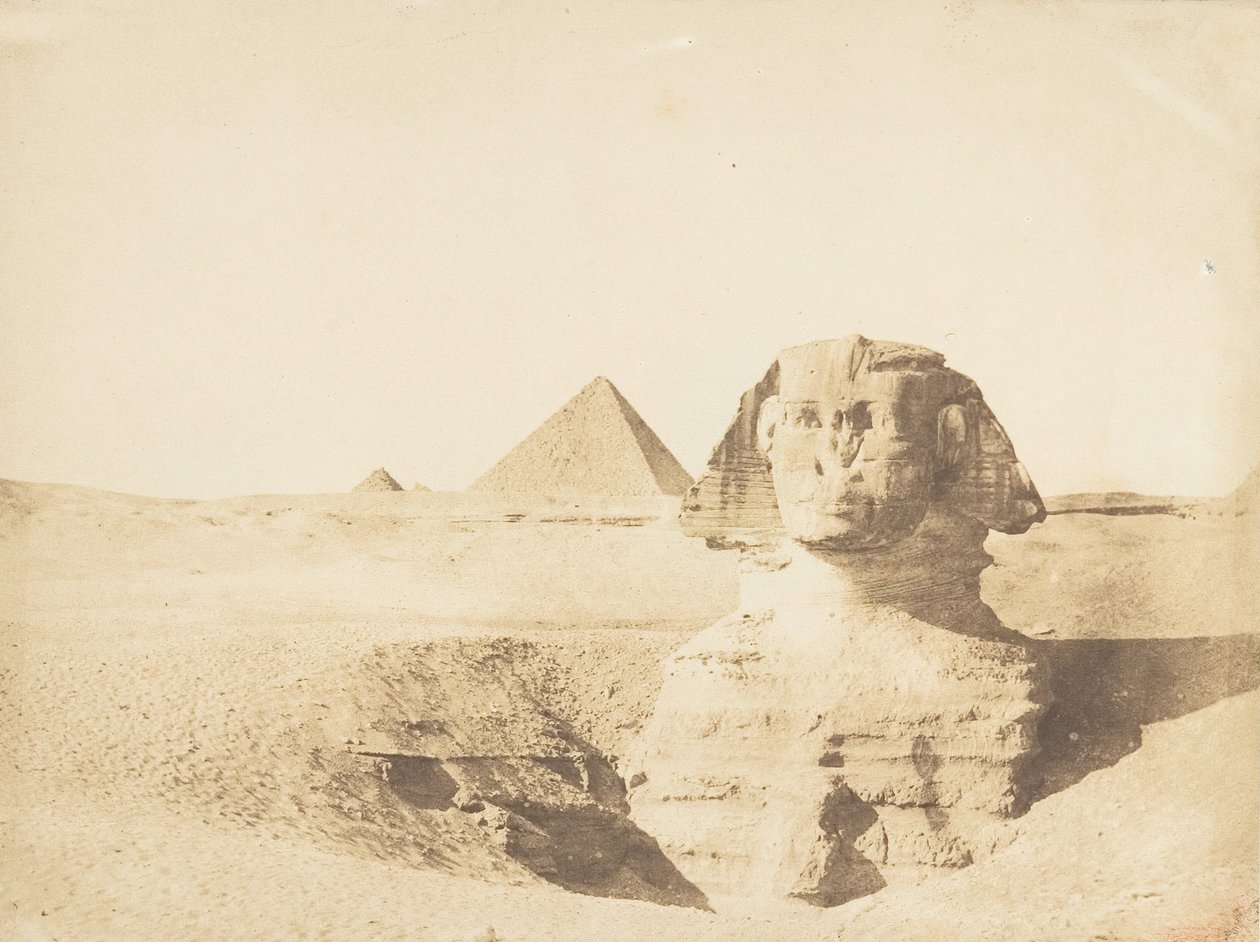 Udsigt over den store sfinks og den store pyramide af Menkazeh Mycerinus, december 1849. af Maxime Du Camp