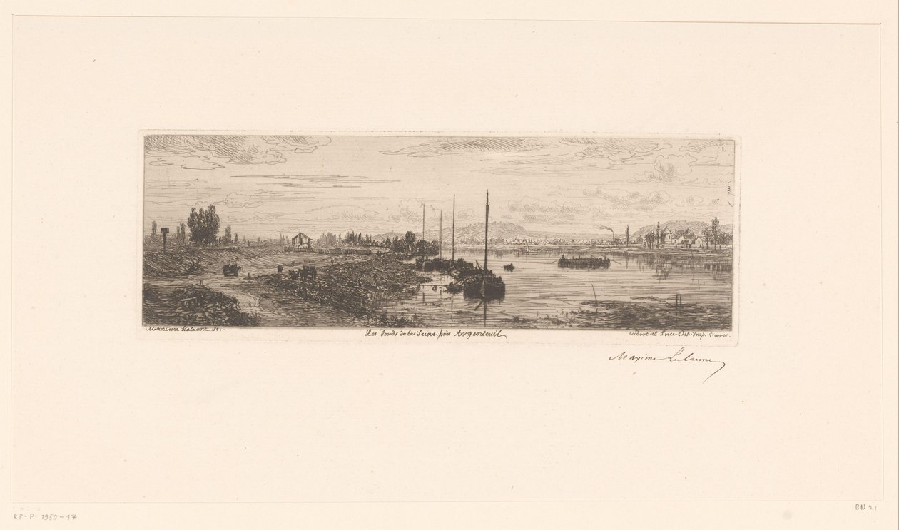 Udsigt over Seinen nær Argenteuil Les bords de la Seine près Argenteuil (titel på objekt) af Maxime François Antoine Lalanne (signed by artist)